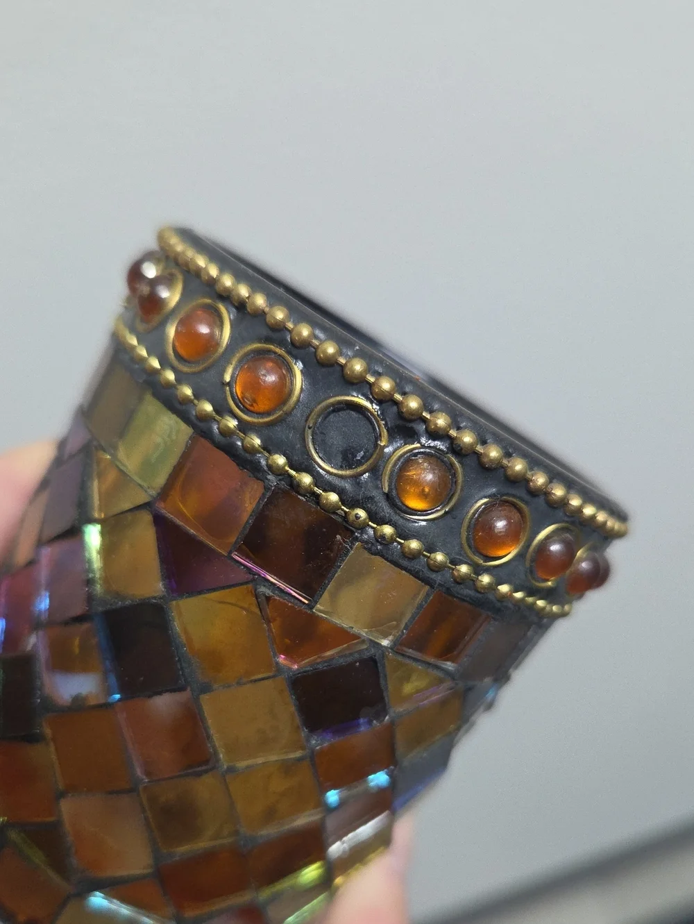 Decorative Mosaic Glass Votive Candle Holder - Amber Multicolor